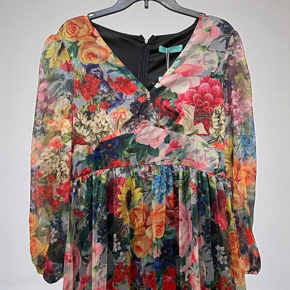 Floral Boho Dress Maxi Sheer Lined Whimsical Fairycore v-neck size XL Toleen New - Picture 4 of 5